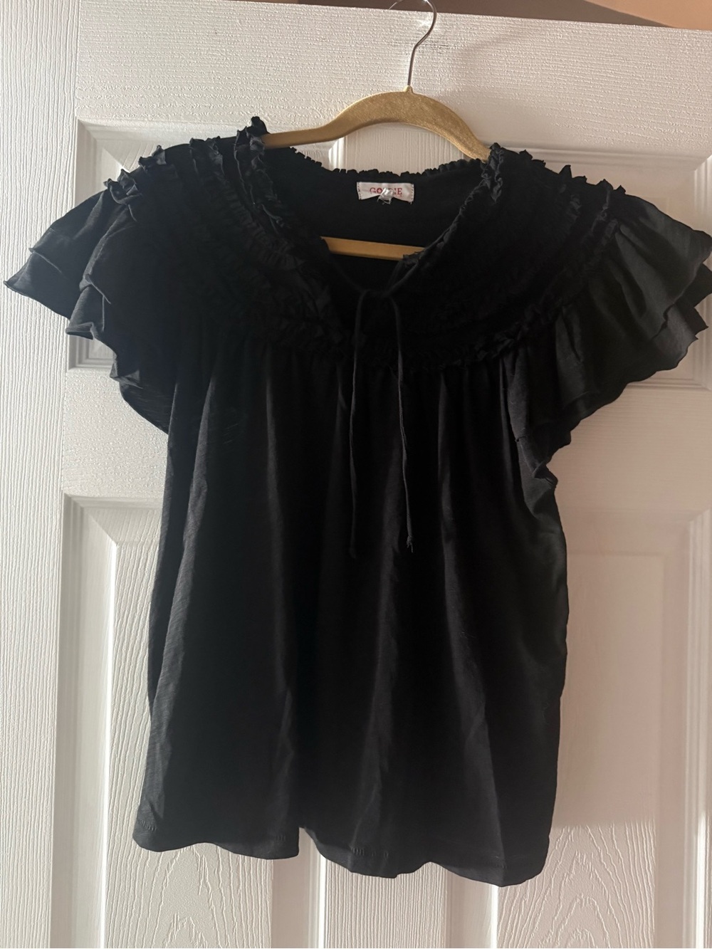 Goldie Black Ruffled Tie-Neck Blouse Size XS NWOT runs big